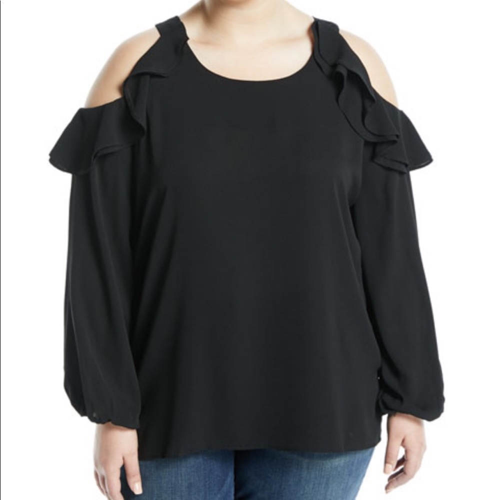 New Kerrik black plus size ruffle cold shoulder blouse size 1X long sleeve